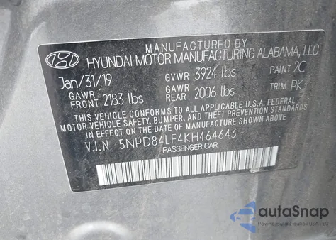 2019 Hyundai Elantra Sel from USA, damaged, VIN 5NPD84LF4KH464643